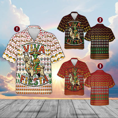 Multicolor view showing the full pattern of the fiesta Hawaiian shirt
