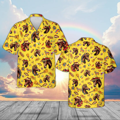 Cinco de Mayo hawaiian shirt in yellow, front view