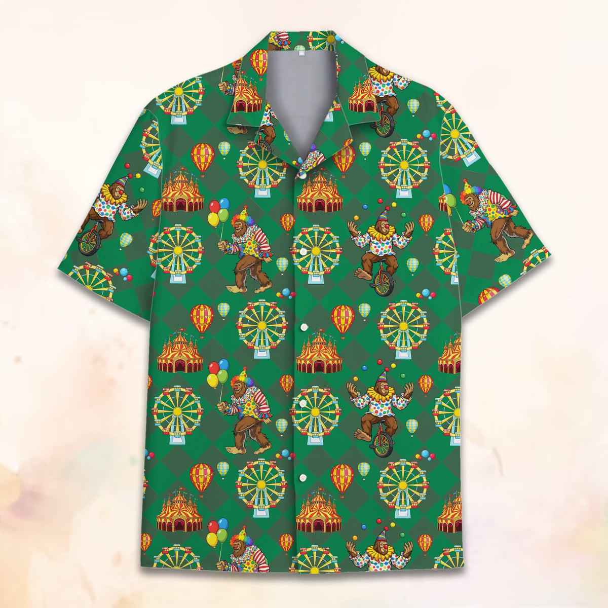 Another front view of the matching family hawaiian shirts in green