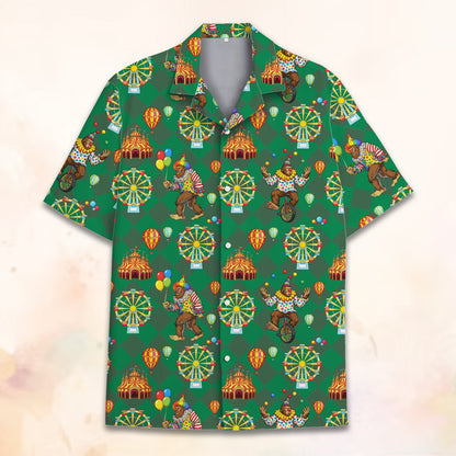 Another front view of the matching family hawaiian shirts in green