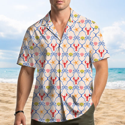 Third lifestyle view showcasing the matching family hawaiian shirts outdoors