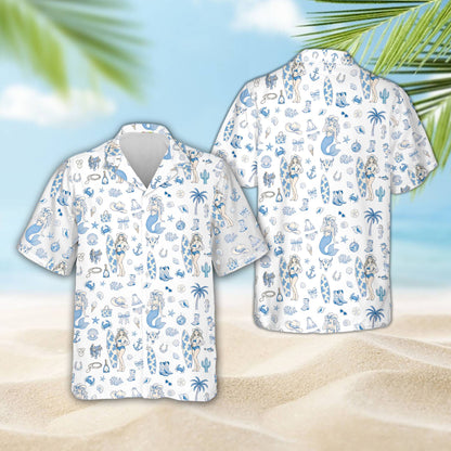 Matching family hawaiian shirts in coastal cowgirl design, main view