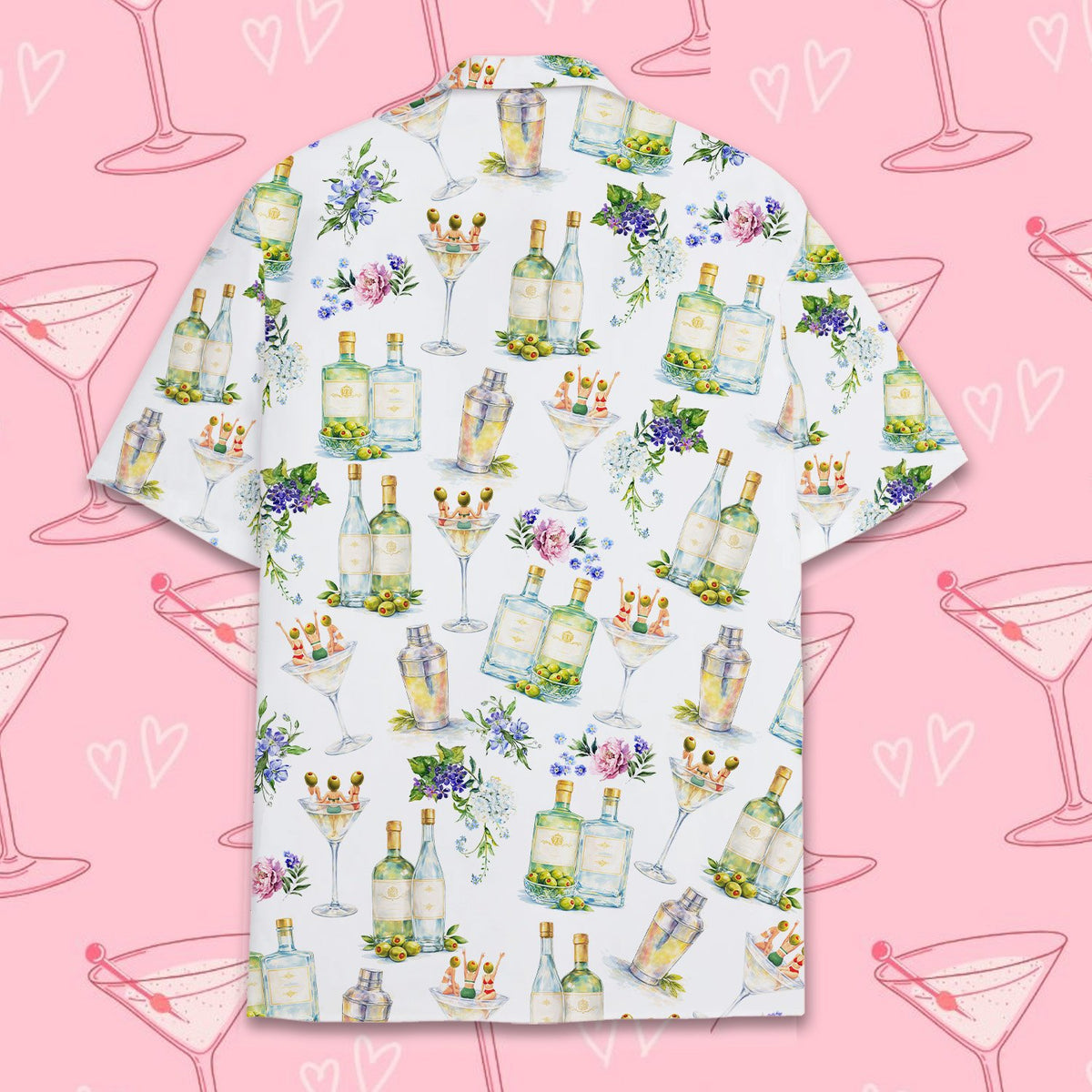 White cocktails hawaiian shirt, back detail