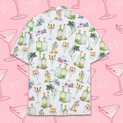 White cocktails hawaiian shirt, back detail