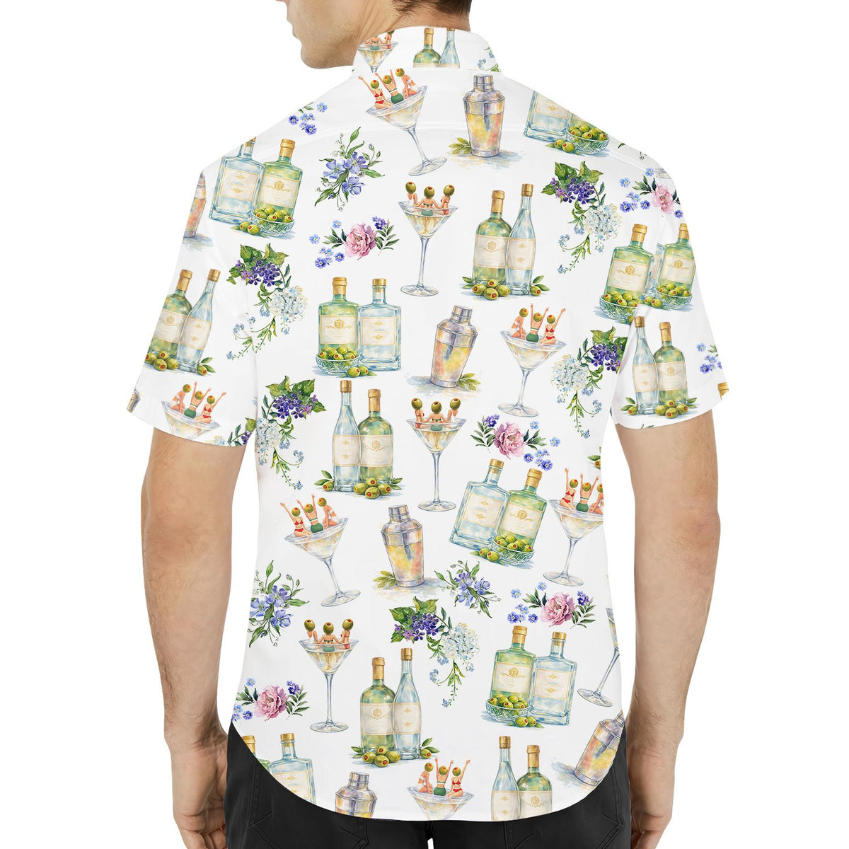 White cocktails hawaiian shirt, back view