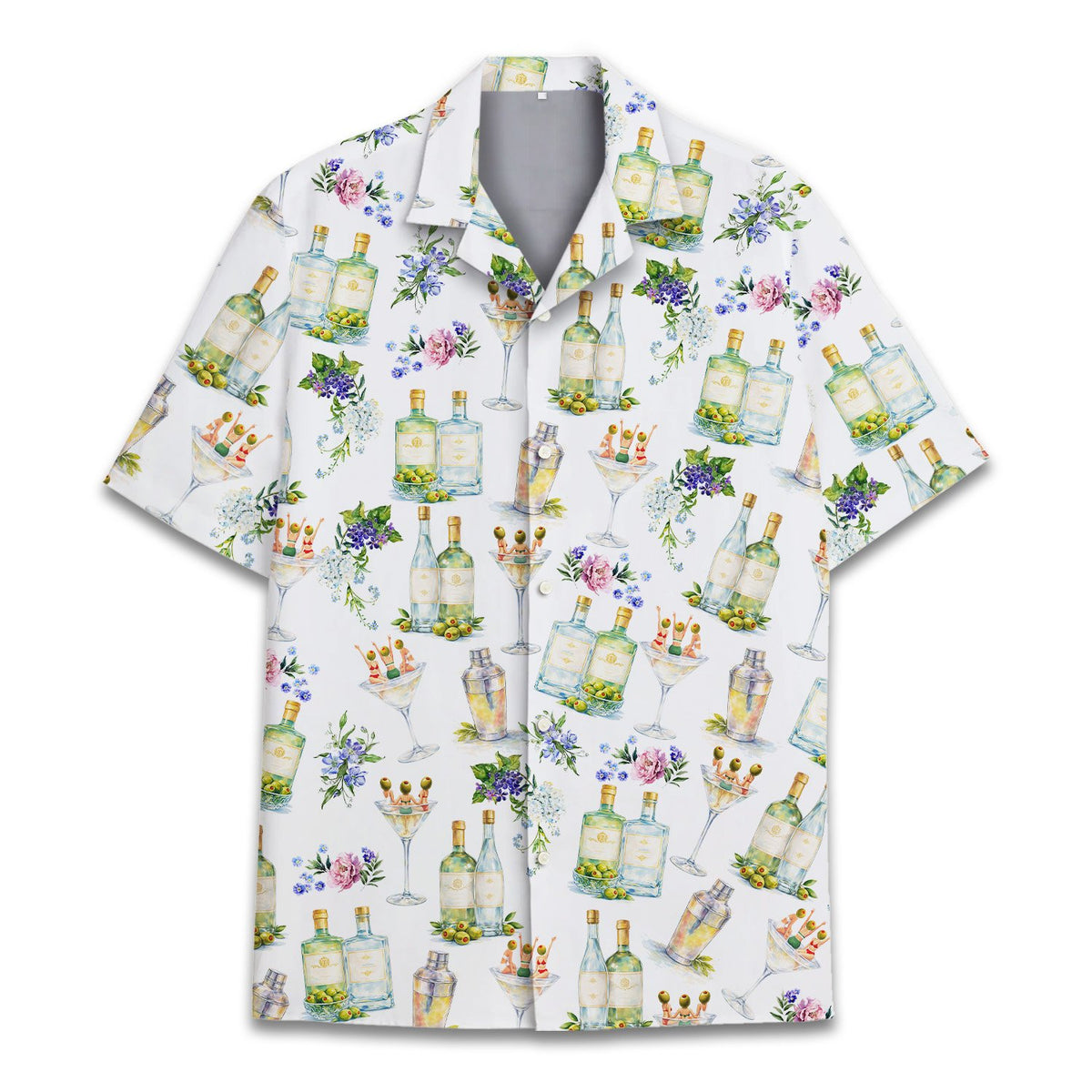 Matching family hawaiian shirts with cocktails, front detail