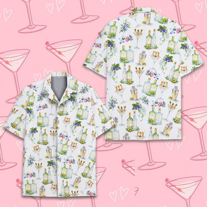 Cocktails and flowers hawaiian shirt, front layout