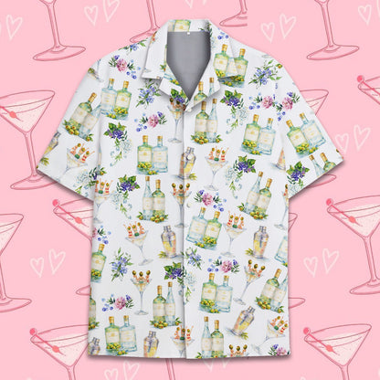 White cocktails hawaiian shirt, front view