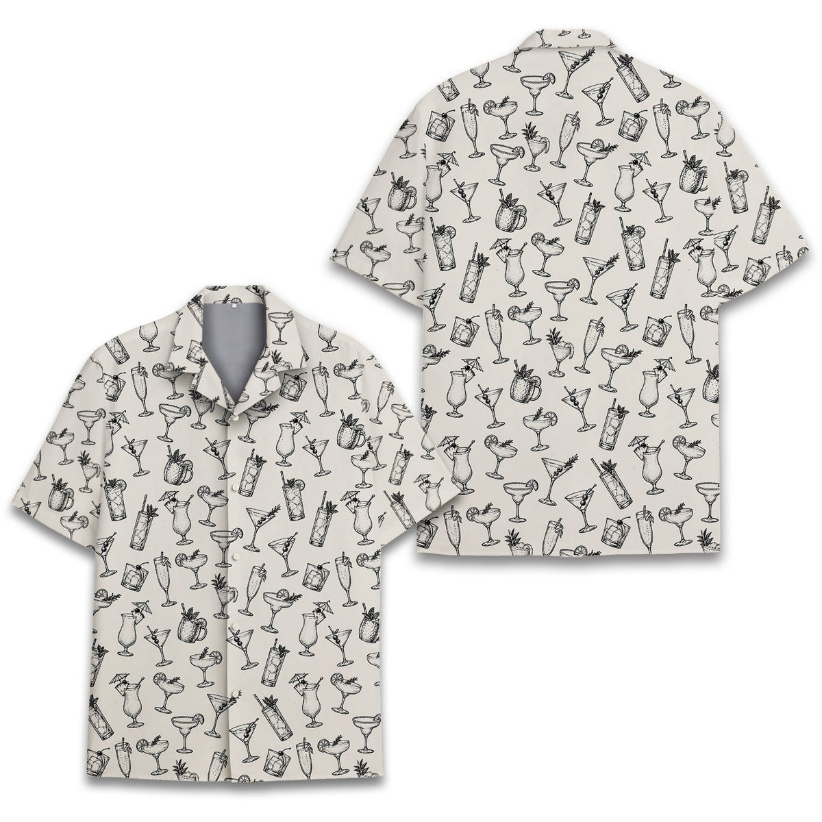 Front view of beige cocktails hawaiian shirt version 2