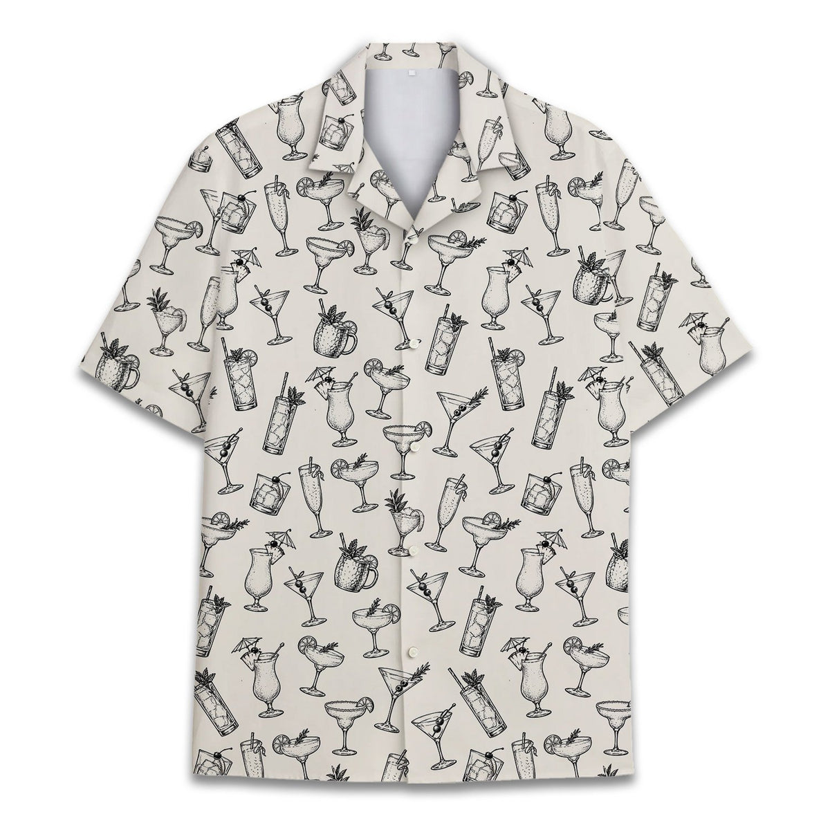 Front view of beige cocktails hawaiian shirt version 3