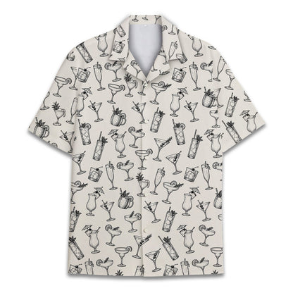Front view of beige cocktails hawaiian shirt version 3