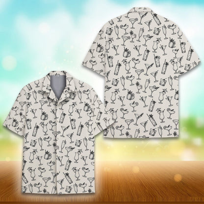 Front view of black cocktails hawaiian shirt version 4