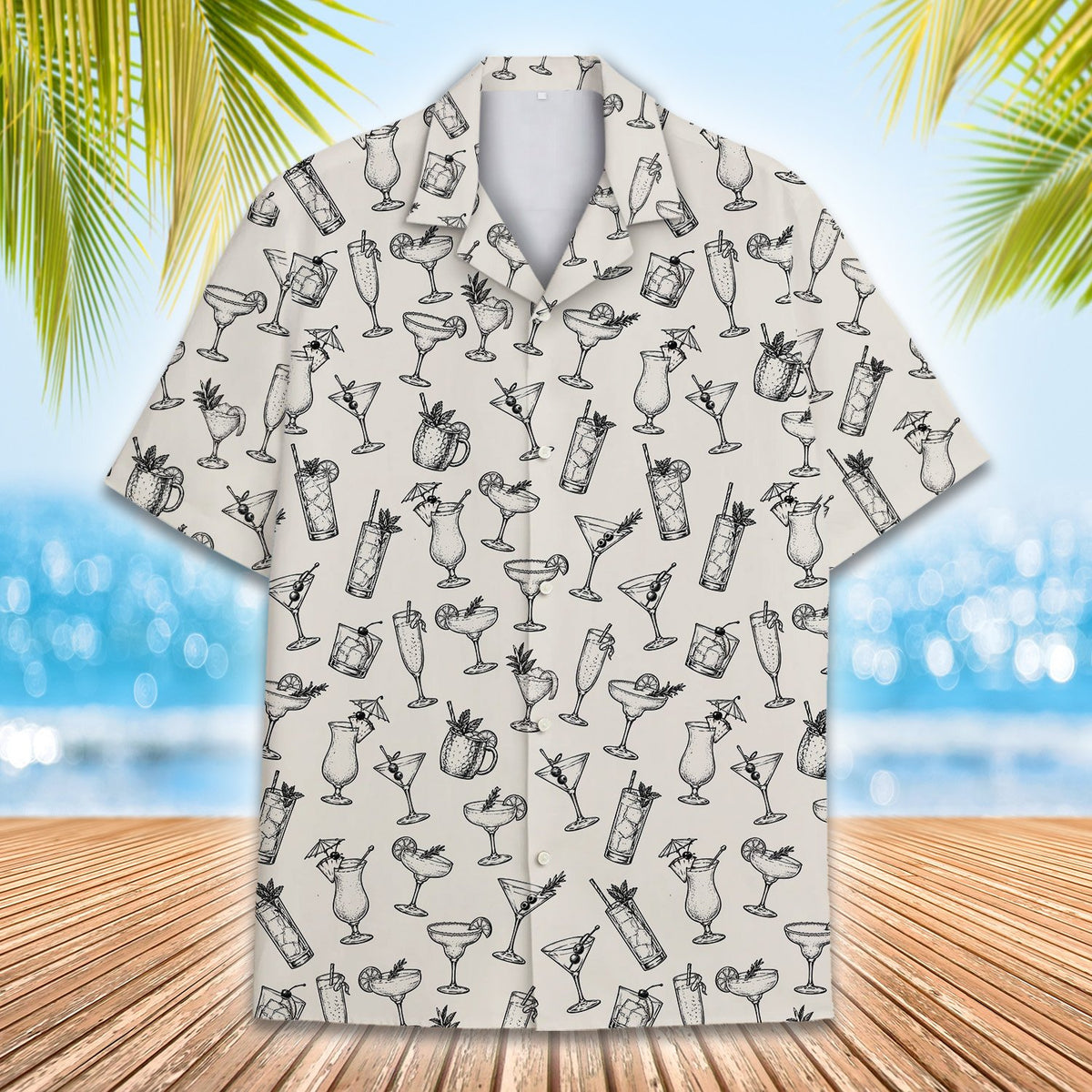 Front view of black cocktails hawaiian shirt version 5