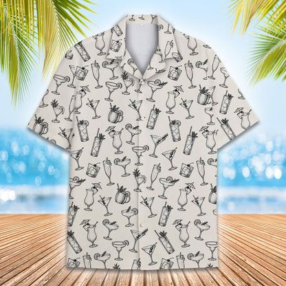 Front view of black cocktails hawaiian shirt version 5