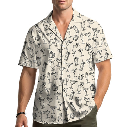 Lifestyle view of the beige cocktails hawaiian shirt