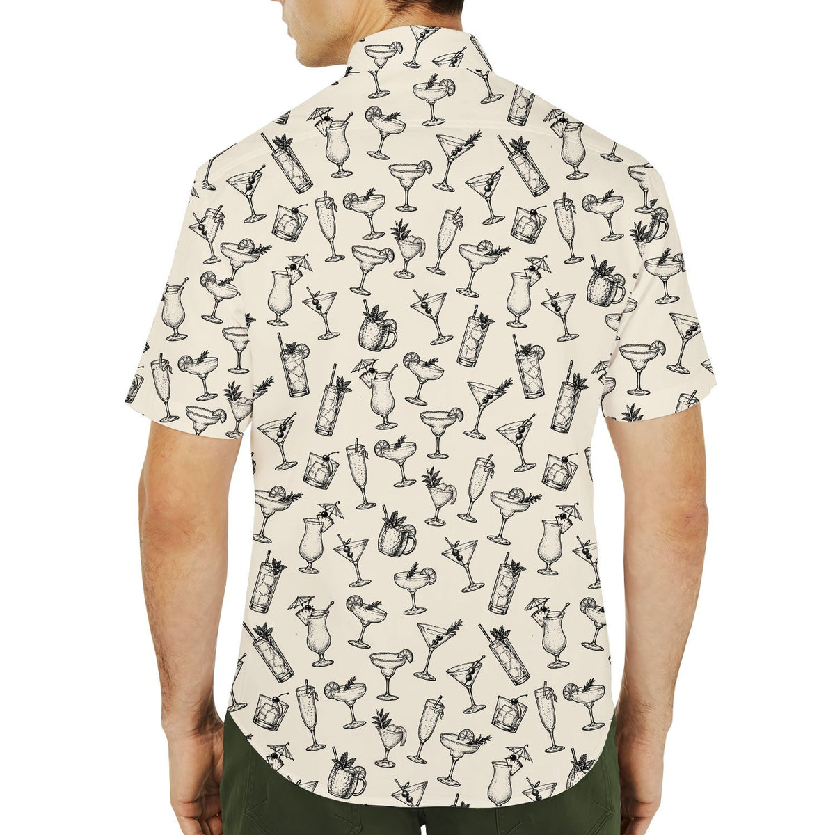 Back view of multicolor cocktails hawaiian shirt