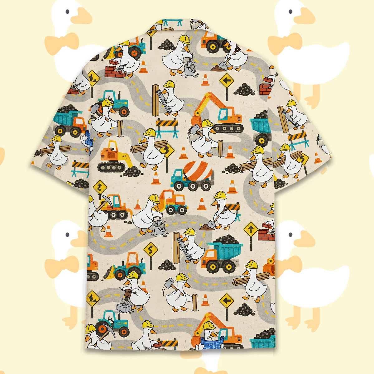 Additional back view showing the all-over construction print