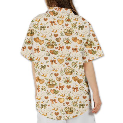 Third lifestyle view showing the country geese pattern in a casual setting