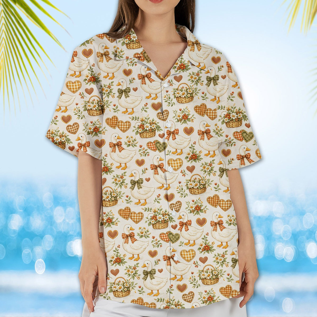 Lifestyle view of a family wearing the matching family hawaiian shirts
