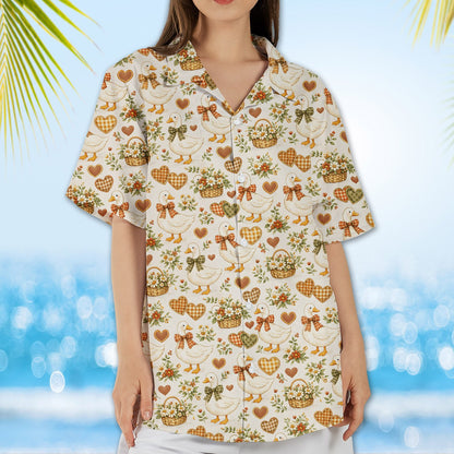 Lifestyle view of a family wearing the matching family hawaiian shirts