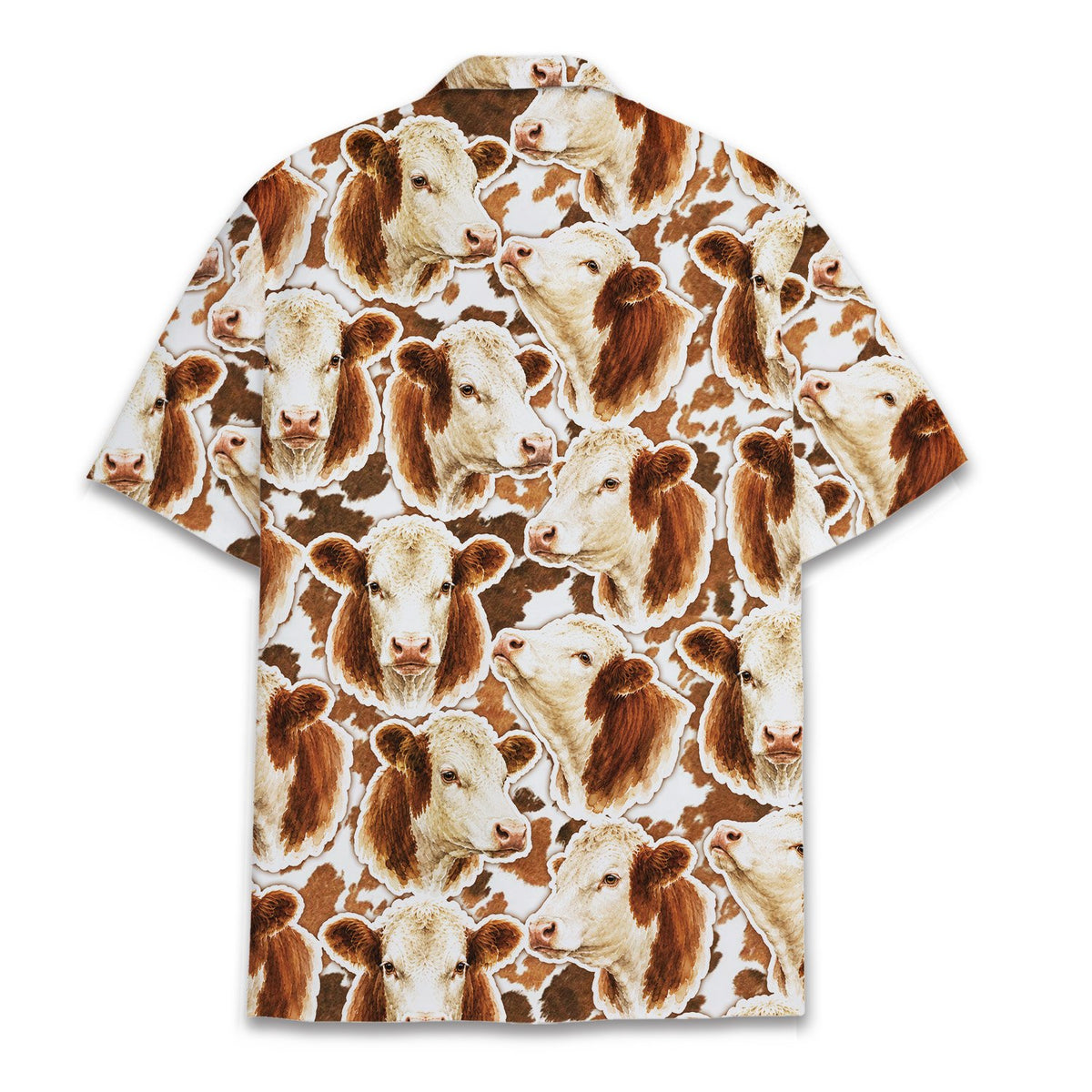 Back view of the cow print hawaiian shirt