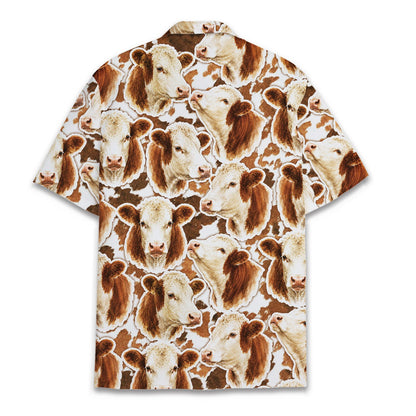 Back view of the cow print hawaiian shirt