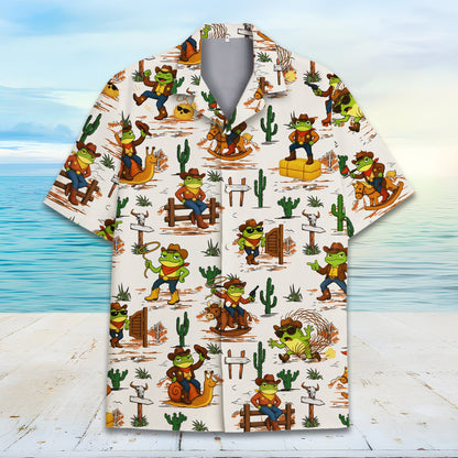 Another front view of the cowboy frogs button-down shirt