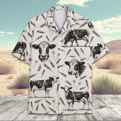 Another close up front view showing the collar and button details of the firecrackers hawaiian shirt