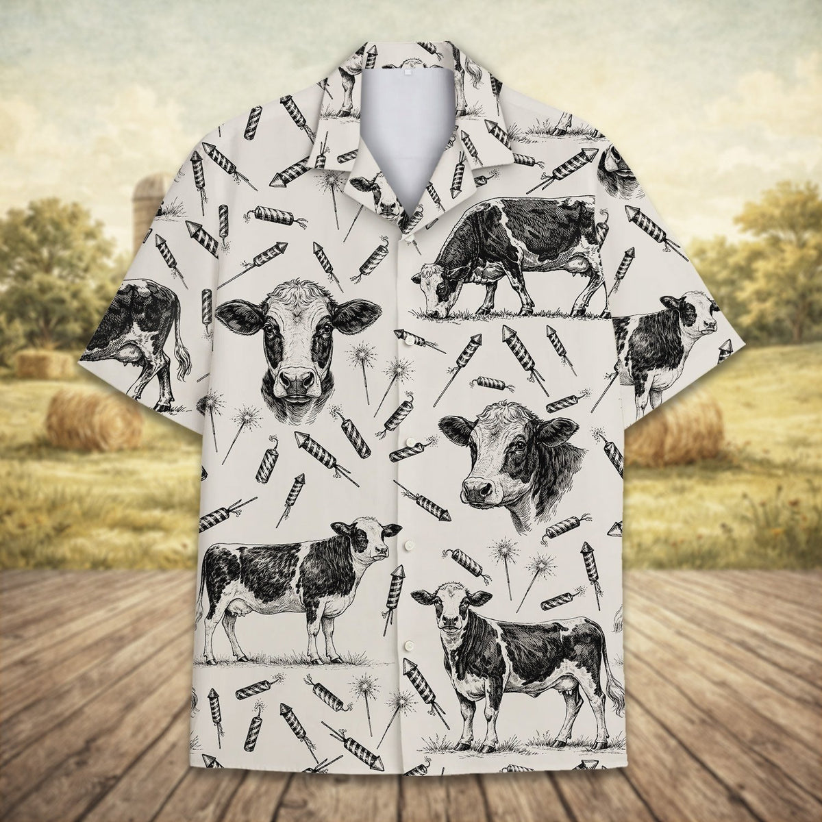 Detailed front view of the matching family hawaiian shirt in beige