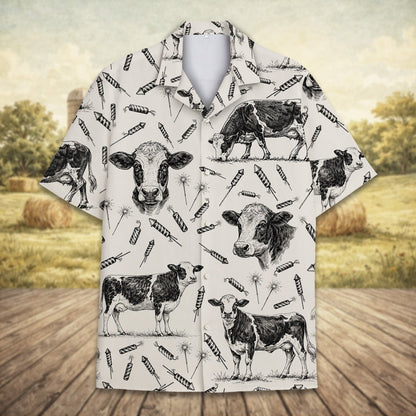 Detailed front view of the matching family hawaiian shirt in beige