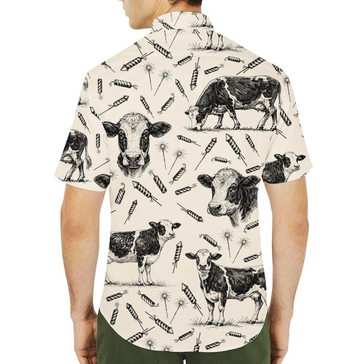 Another lifestyle view showcasing the matching family hawaiian shirt pattern