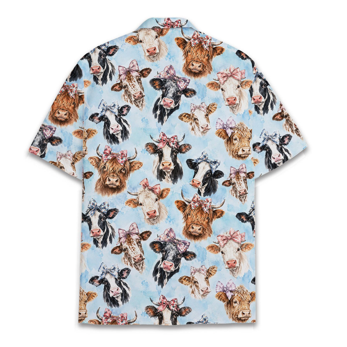Back view of the blue cows hawaiian shirt