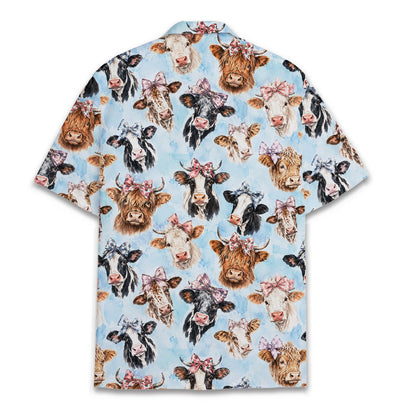 Back view of the blue cows hawaiian shirt
