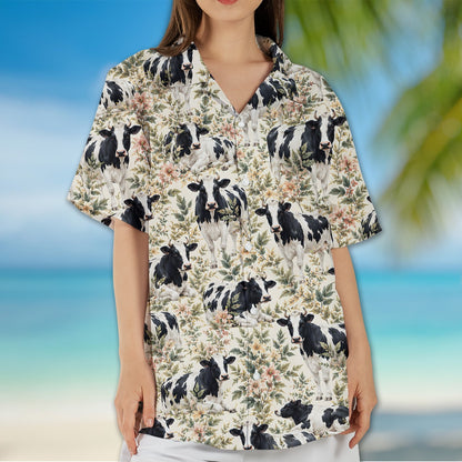 Second front view of cows hawaiian shirt for family matching