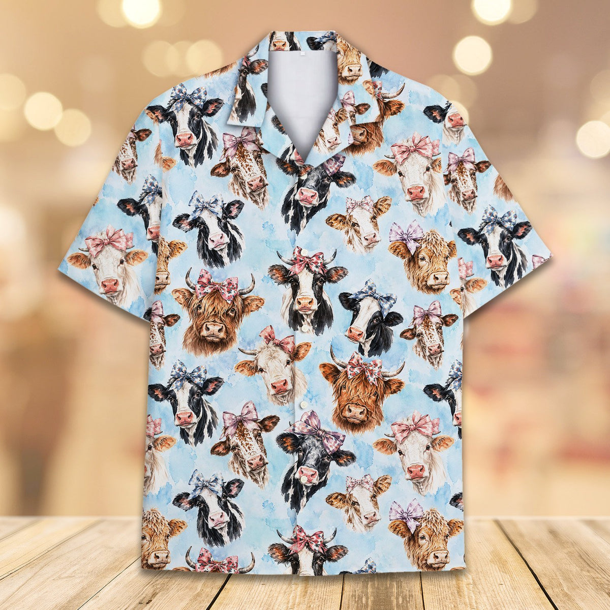 Additional front view of the light blue matching family shirt