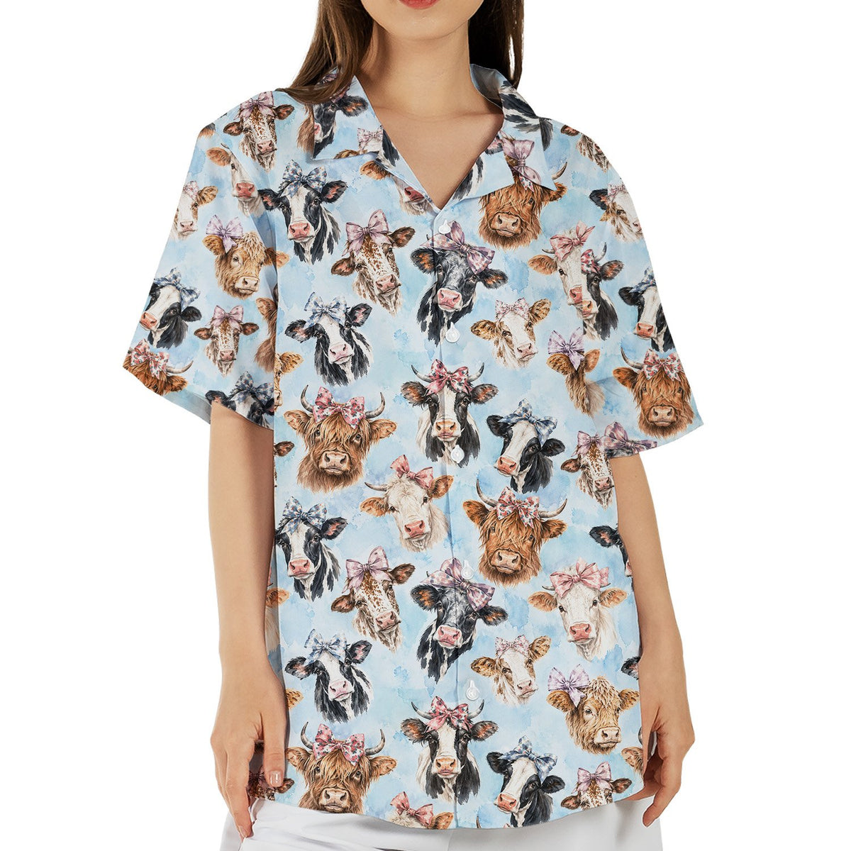 Lifestyle view of the family matching hawaiian shirts worn outdoors