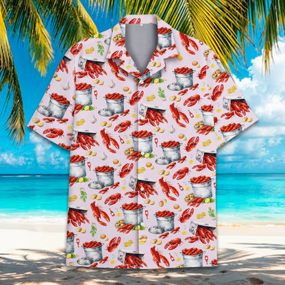 Another front view of the matching family hawaiian shirt in pink