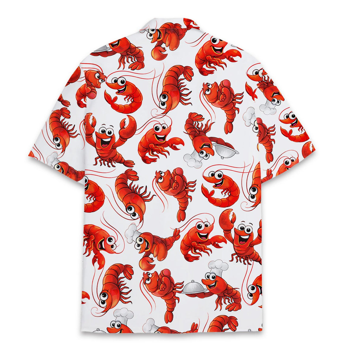 Back view of the white crawfish/lobster hawaiian shirt