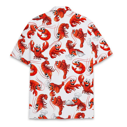 Back view of the white crawfish/lobster hawaiian shirt