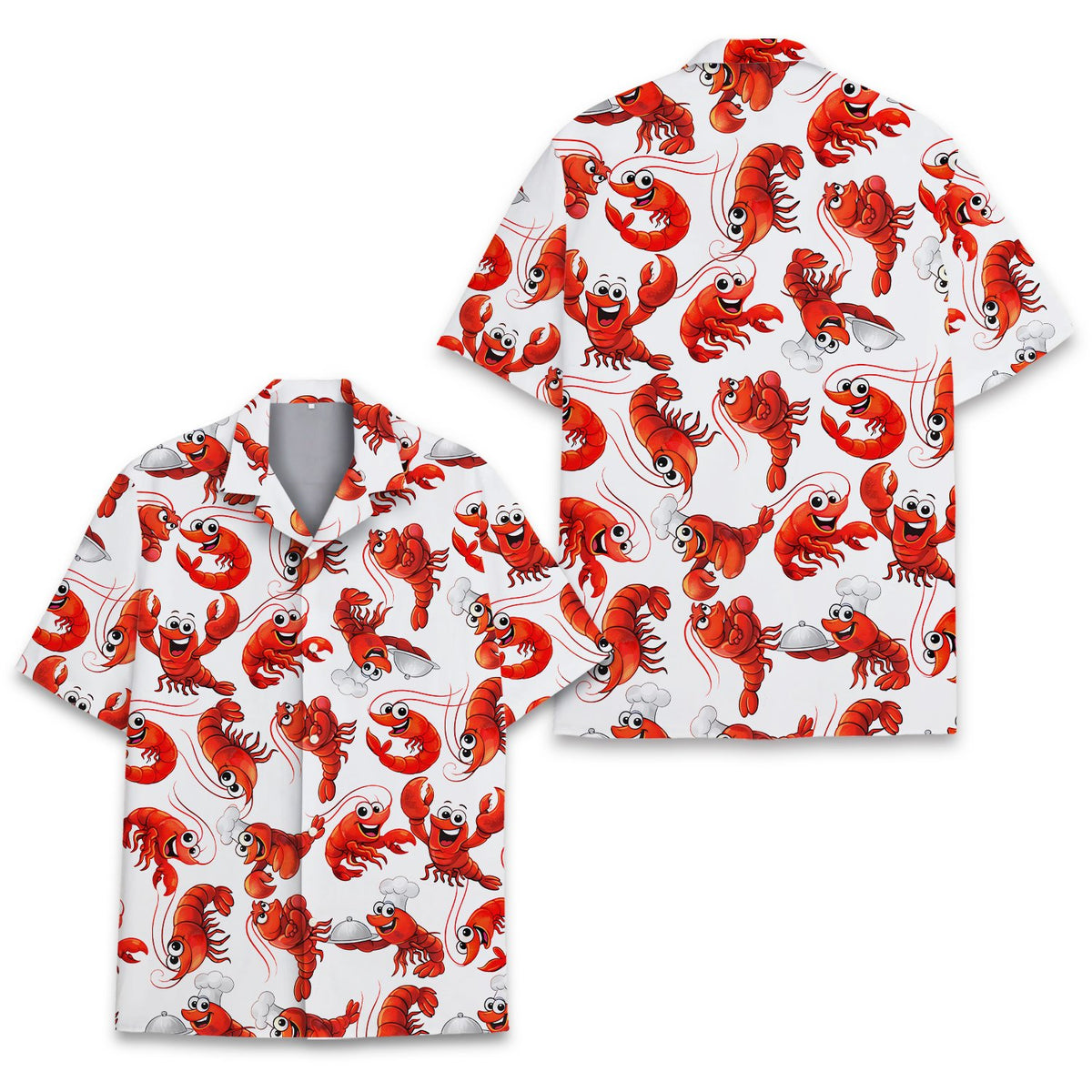 White crawfish/lobster hawaiian shirt for family matching, main view