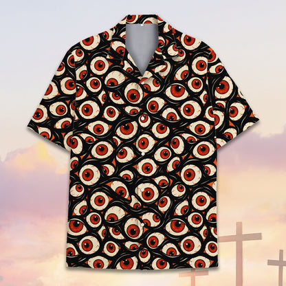 Front view of the polyester matching family shirt with a red and black pattern