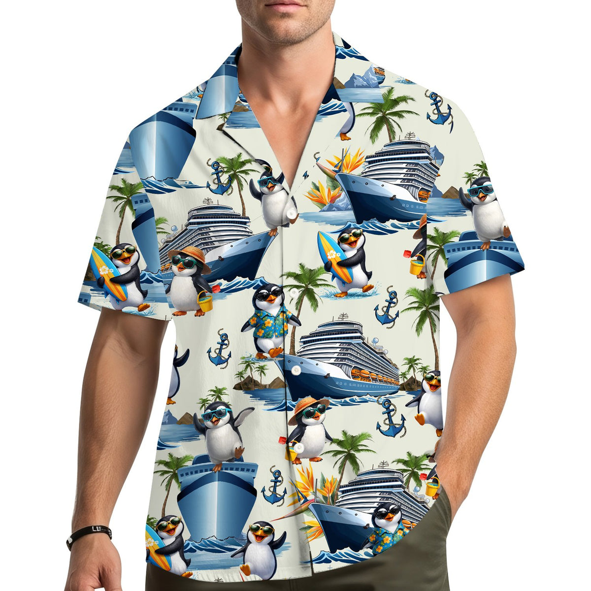 Lifestyle view of the family hawaiian shirts worn on a summer vacation