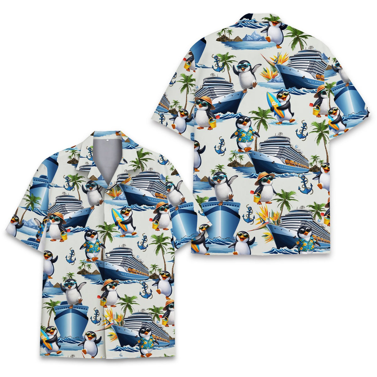 Detail view of the beige cruise hawaiian shirt pattern