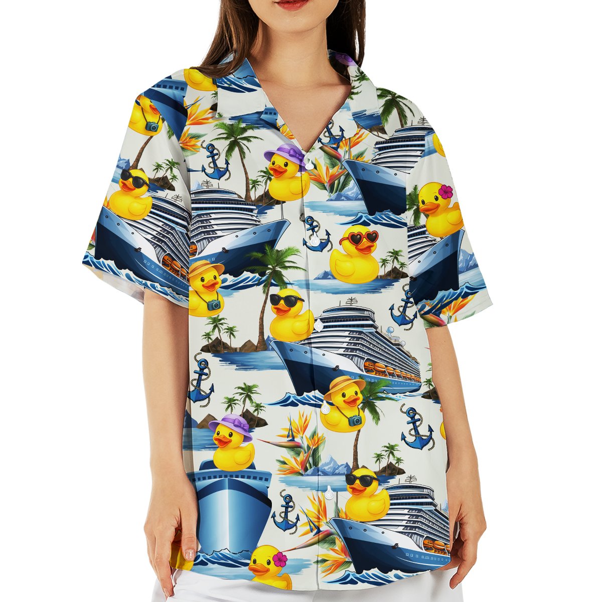 Front view of the matching family hawaiian shirt design on a white background