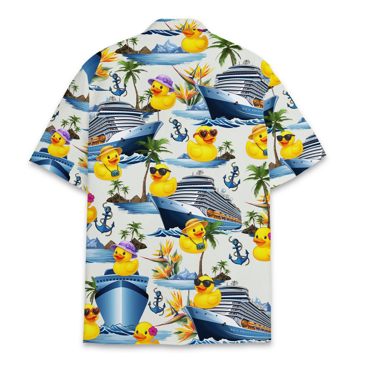 Back view of the vibrant white cruise hawaiian shirt