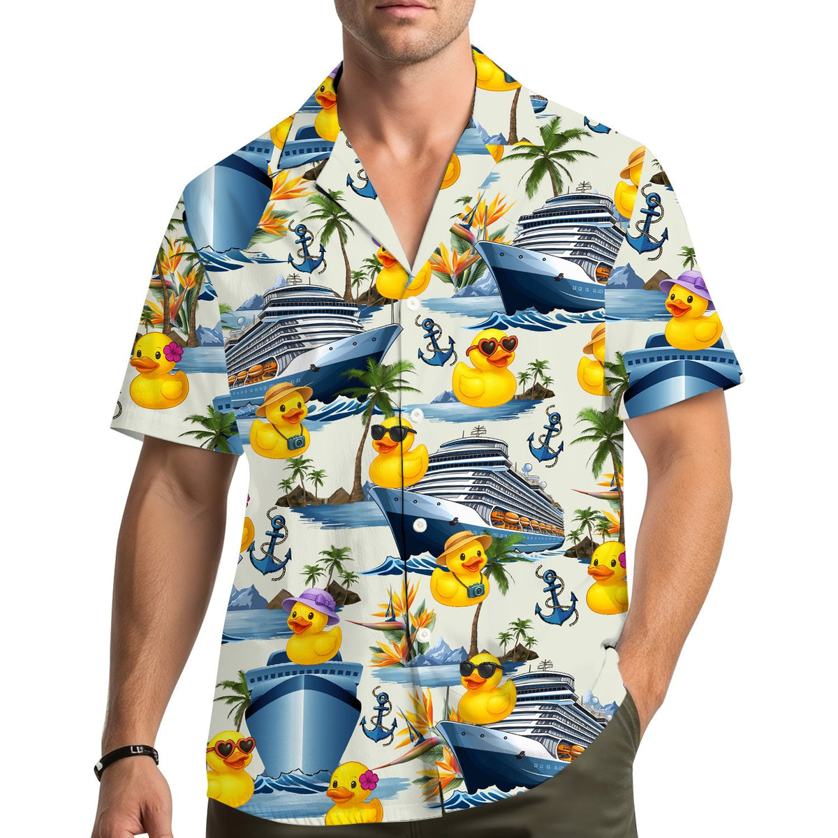Lifestyle view of someone relaxing in the cruise hawaiian shirt