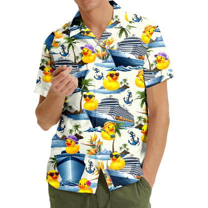 Close-up lifestyle view of the white cruise hawaiian shirt design elements