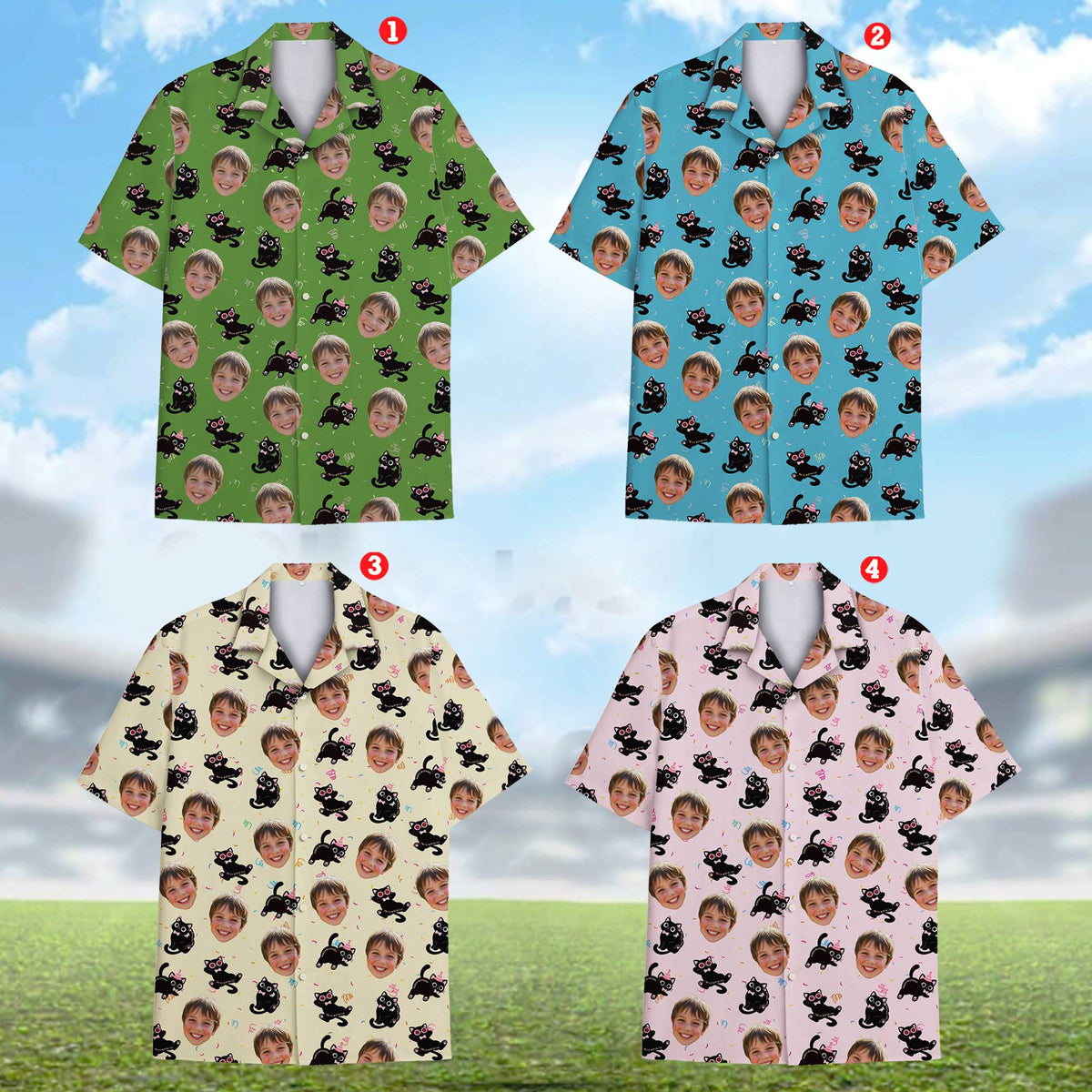 Light pink custom face cats photo hawaiian shirt, front view