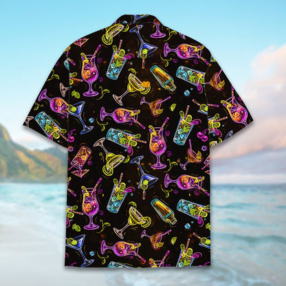 Alternate back view of the black darts hawaiian shirt