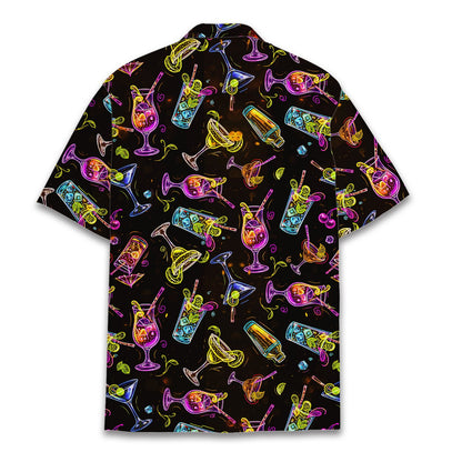 Back view of the matching family hawaiian shirt with neon cocktail pattern